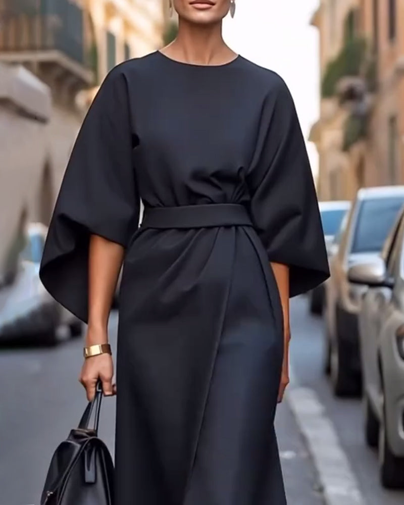 Celestine | Elegant Dress with Lantern Sleeves and Belt