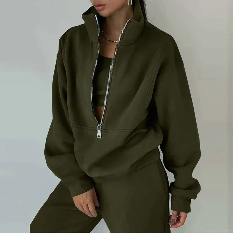 Women's 2-Piece Tracksuit Set with Half-Zip Pullover and Joggers