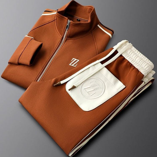 Men’s 2-Piece Tracksuit Set With Zip Jacket and Side-Striped Joggers
